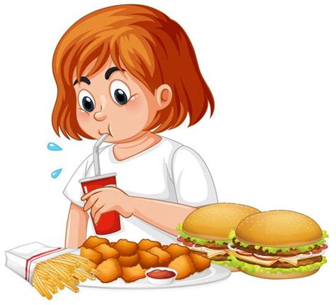 Fat girl eating fast food 444830 Vector Art at Vecteezy