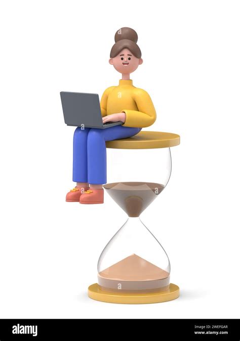 3d Illustration Of Businessman Sitting On The Hourglass With Laptop