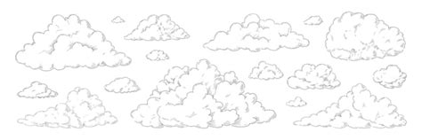 Premium Vector | Hand drawn clouds vintage sketch of sky background retro pencil detailed ...