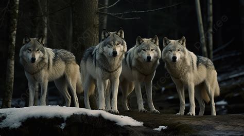 Fondo Cuatro Lobos Parados En El Bosque Fondo Manada De Lobos Fotos