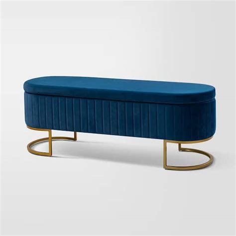 Jayden Creation Olga Navy In Wide Modern Upholstered Storage Bench