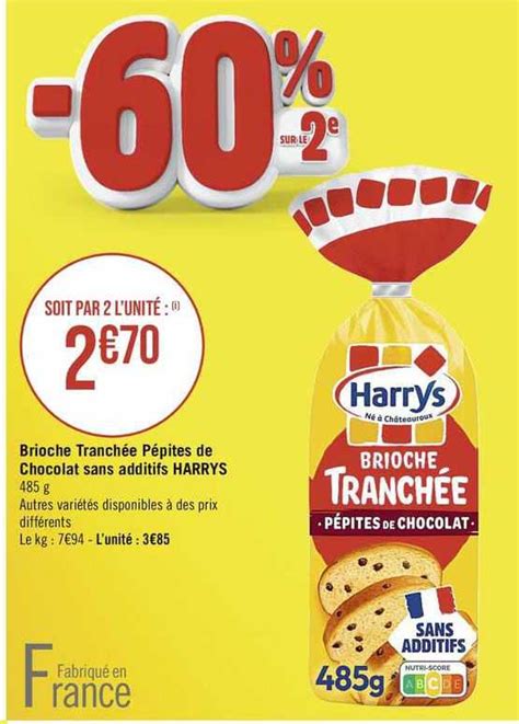 Promo Brioche Tranchée Pépites De Chocolat Sans Additifs Harrys chez