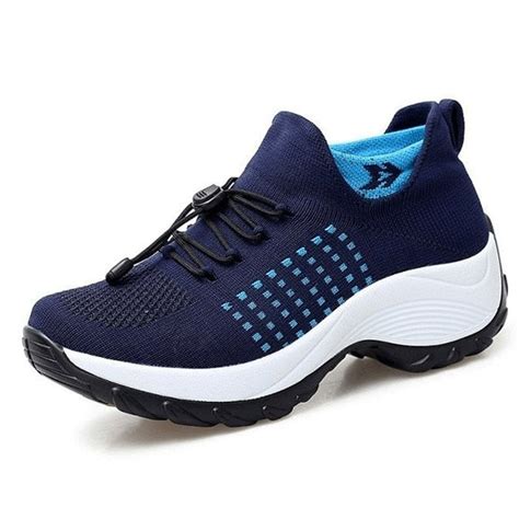 Ortho Stretch Cushion Shoes - White Blue - Slowman Walking