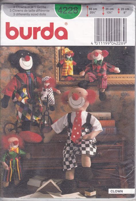 Burda Sewing Pattern Craft Clown Dolls Tall Ff Uncut Soft