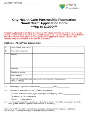 Small Grants Application City Health Care Partnership Doc Template