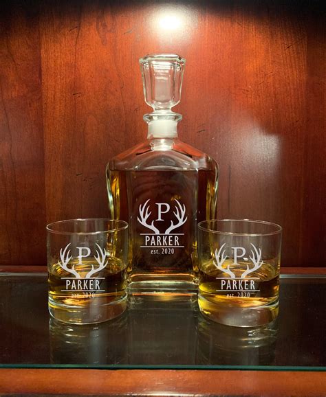 Whiskey Decanter Set Personalized Monogrammed Bourbon Liquor Bottle