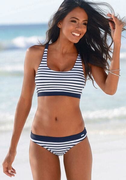 Venice Beach Push Up Bikini Top Summer weiß marine gestreift Cup B 34