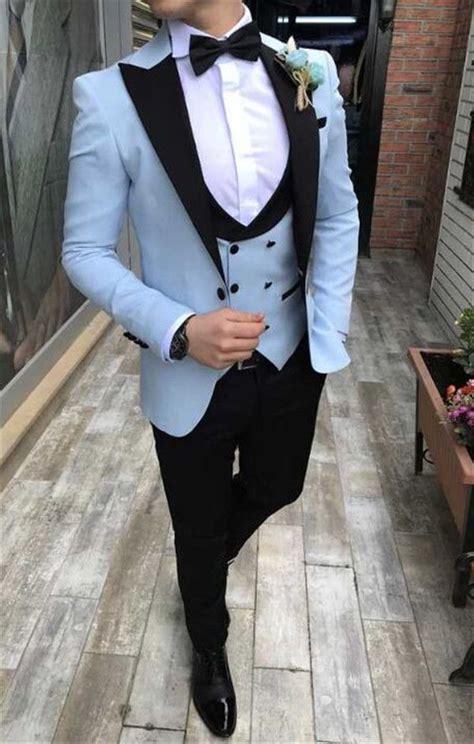 Light Blue Slim Fit Men Suits Peak Lapel Evening Party Prom Suit