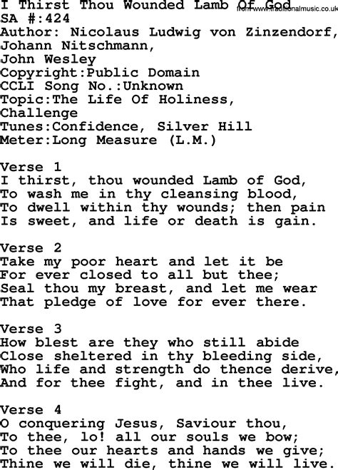 Salvation Army Hymnal Song I Thirst Thou Wounded Lamb Of God With