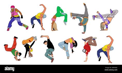 Set Of Breakdance Dancers Vector Art Illustration Stock Vector Image