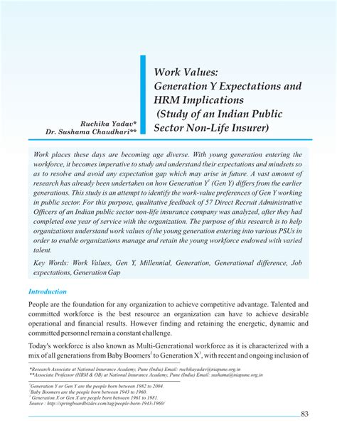 PDF Work Values Generation Y Expectations And HRM Implications