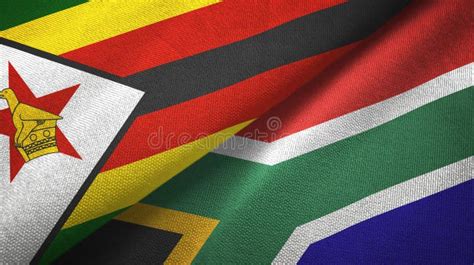 Zimbabwe And South Africa Two Flags Textile Cloth Fabric Texture Stock