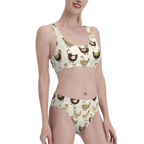 Noikeo Funny Chicken Pattern Bikini Set For Women Two Piece Swimsuits Low Rise Bathing Suits