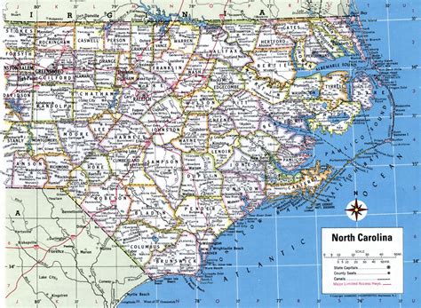Map Of North Carolina Showing County With Citiesroad Highwayscounties