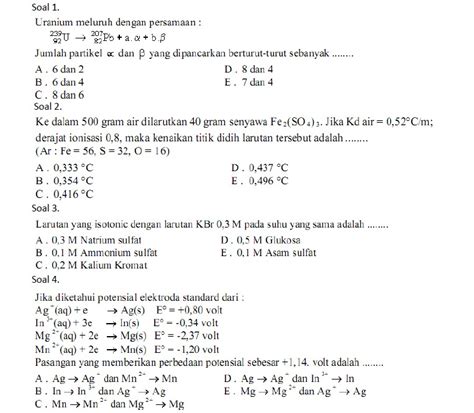 Latihan Soal Kimia Semester 2 Kelas 10 Sma Ma 1 Kumpulan Uji Kompetensi