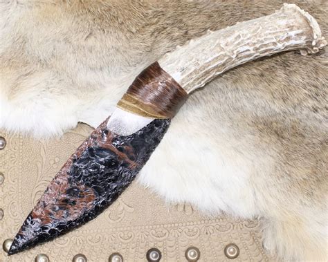 Triple Flow Mahogany Obsidian Knife W Mule Deer Antler Handle Etsy