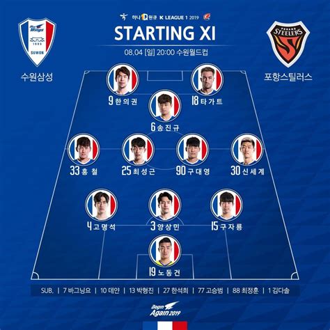 수원삼성 Vs 포항스틸러스 선발라인업 국내축구 에펨코리아