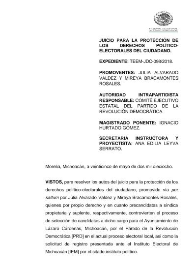 Juicio Para La ProtecciÓn De Los Derechos PolÍtico Electorales Del