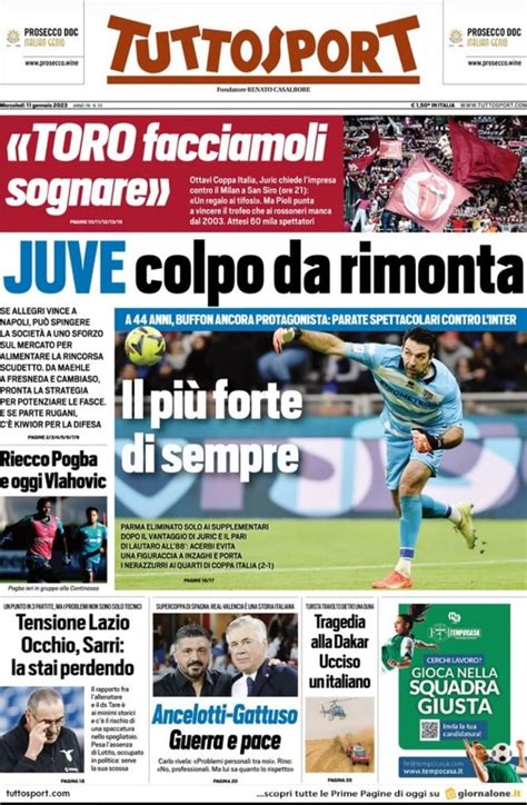 Prima Pagina Tuttosport “juve Colpo Da Rimonta” Pianeta Milan