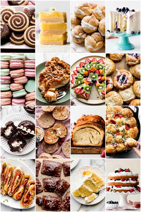 Collage Of 16 Baking Recipe Photos Including Pinwheel Cookies Vertical