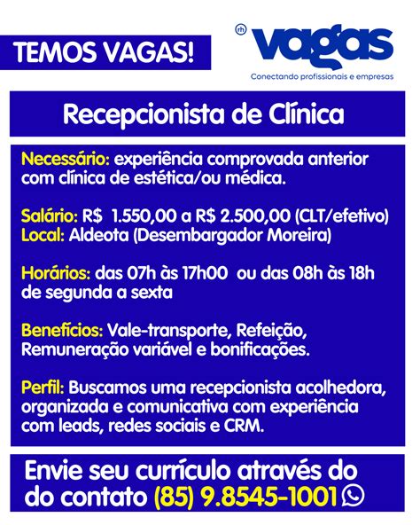 Vagas Clinica De Estetica - Recepcionista de Clínica de Estética - Vagas Fortaleza