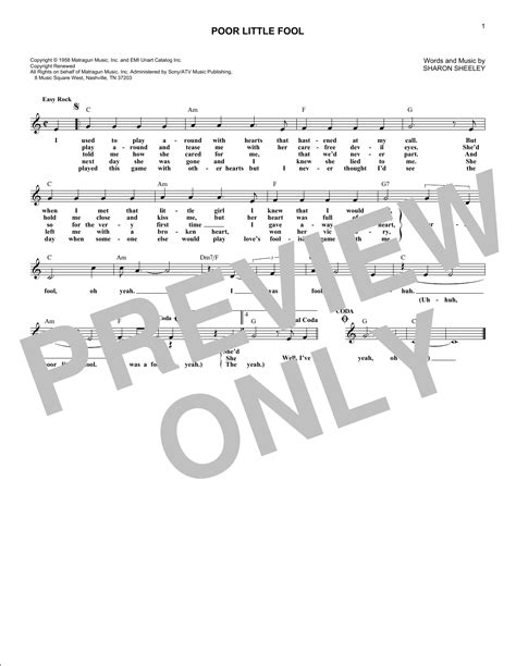 Ricky Nelson - Poor Little Fool sheet music