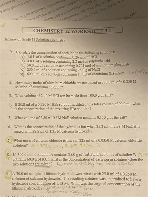 Solved CHEMISTRY 12 WORKSHEET 3.1 Review of Grade 11 | Chegg.com