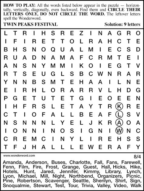 Free Printable Wonder Word Search