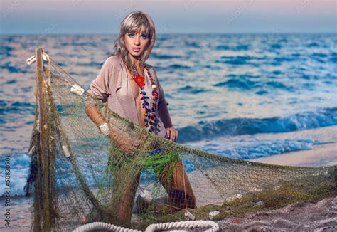 Hot Sexy Bikini Girl Posing At Sunset Beach Stock Photo Adobe Stock
