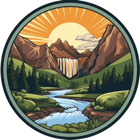 Mont Wilhelm Paysage Avec Cascade Et Arbres Logo Rond Image