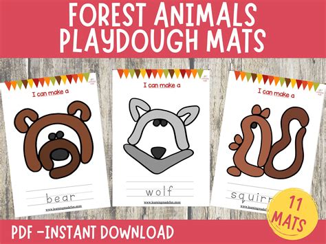 Forest animals play doh mats visual cards printable play dough toddler