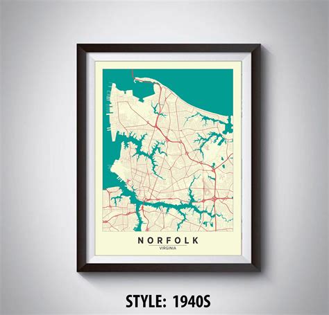 Map of Norfolk VA Norfolk Map Norfolk Poster Office | Etsy