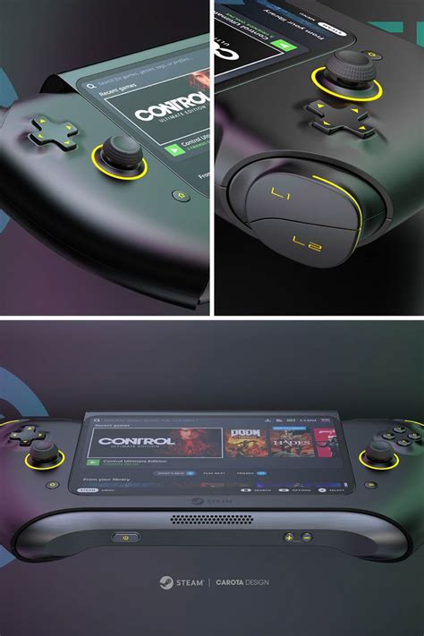 Three Different Views Of A Video Game Controller With Buttons And