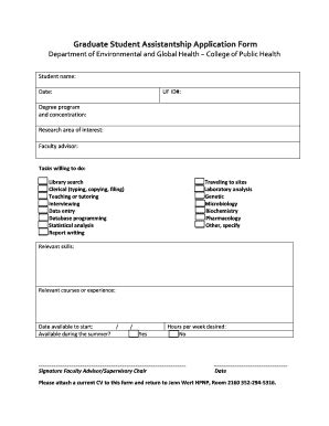 Fillable Online Graduate Student Assistantship Application Form Pdf Fax