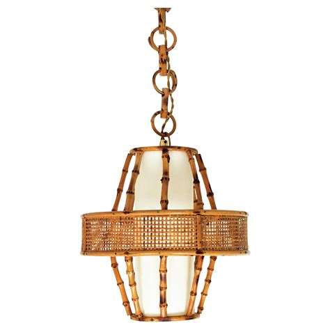 Bamboo Rattan And Wicker Weave Drum Pendant Light Or Lantern For Sale