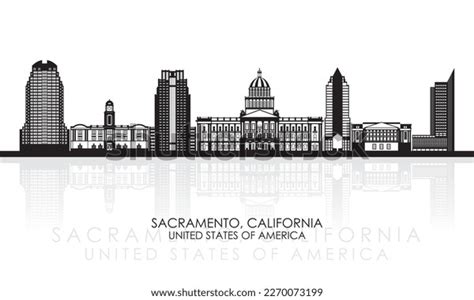 Silhouette Skyline Panorama Sacramento California United Stock Vector ...