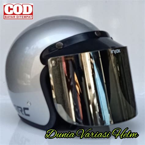 Jual Helm Bogo Retro Arc Lis Polos Dewasa Kaca Flat Silver Iridium