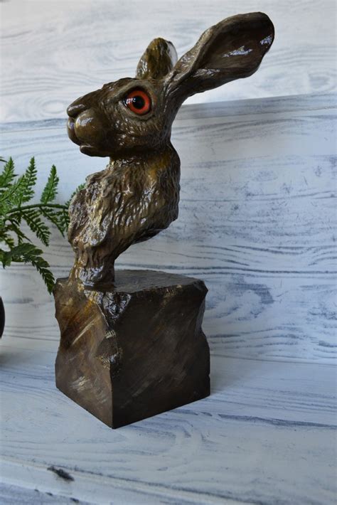 Hare Sculpture Statue Mixed Media Hare Head Studio Clay | Etsy