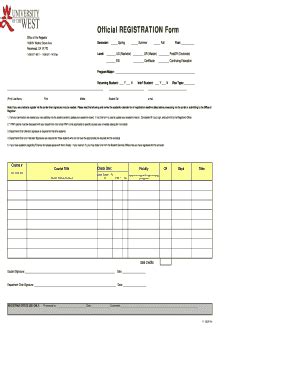 Fillable Online Uwest Official Registration Form University Of The