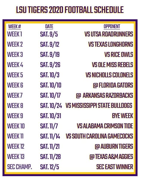 2022 Lsu Football Schedule Printable Printable Schedule