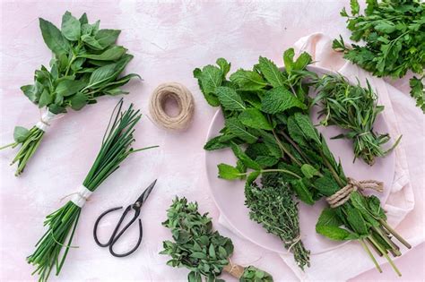 Premium Photo Assortment Of Fresh Aromatic Herbs From Above On White