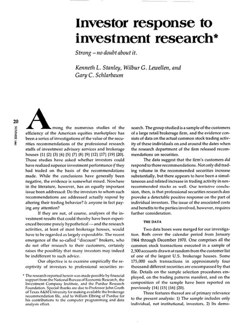 Investor Response To Investment Research Portfolio Management Research