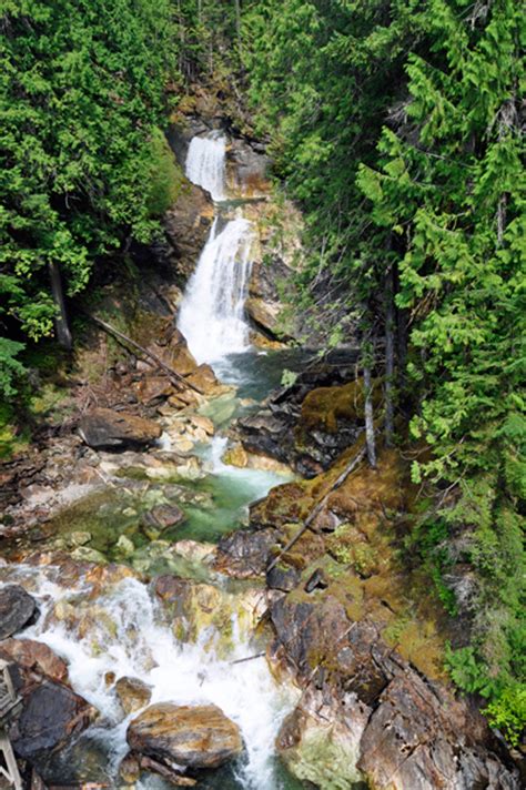 Crazy Creek Suspension Bridge And Waterfall In Bc