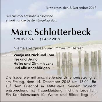 Traueranzeigen Von Marc Schlotterbeck Trauer Gea De