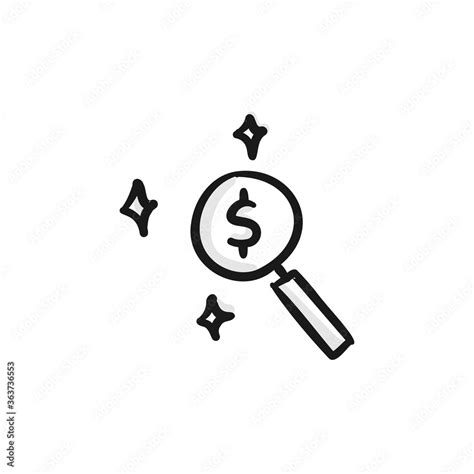 Magnifying Glass And Dollar Sign Icon In Doodle Sketch Style Vector