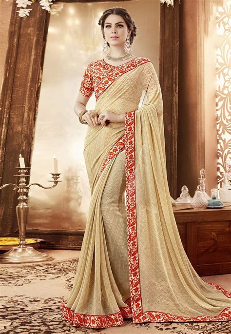 Beige Georgette Saree With Blouse 154186 Party Wear Sarees Saree