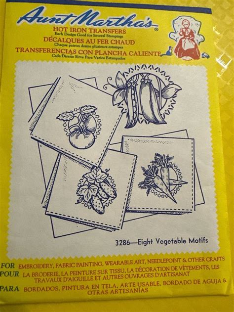 Vintage Unopened Aunt Marthas Hot Iron Transfers Vegetable Motifs Tea Towels Napkins