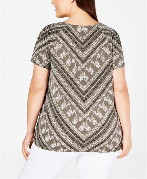 Style And Co Plus Size Printed Pleat Neck Top Created For Macys Macys