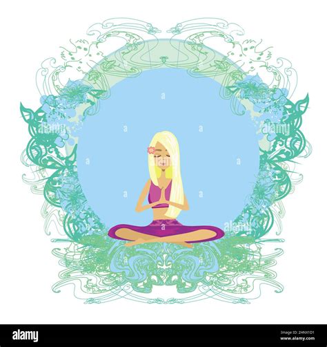 Yoga Girl Lotus Position Abstract Card Woman Health Hi Res Stock