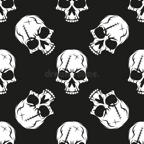 Black Skull Pattern On White Background Stock Vector Illustration Of